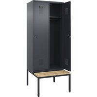 2 compartments, 2 compartments, grey, W 800 mm, cylinder lock, with bench fitted below, beech