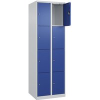 2 compartments, 2 compartments, light grey / gentian blue, W 600 mm, 8 compartments, with floor glides, cylinder lock