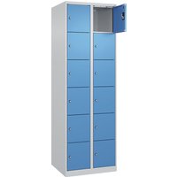 2 compartments, 2 compartments, light grey / light blue, W 600 mm, 12 compartments, with floor glides, cylinder lock