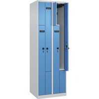 2 compartments, 2 compartments, light grey / light blue, W 600 mm, 4 compartments, with floor glides, security rotary bolt