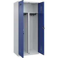 1 compartment, partition, short model, 1 compartment, partition, short model, light grey / gentian blue, W 800 mm, with floor glides, security rotary bolt
