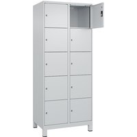 2 compartments, 2 compartments, light grey, W 800 mm, 10 compartments, with wide feet, cylinder lock