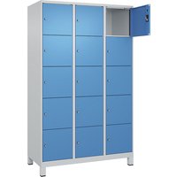 3 compartments, 3 compartments, light grey / light blue, W 1200 mm, 15 compartments, with wide feet, cylinder lock