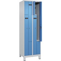 2 compartments, 2 compartments, light grey / light blue, W 600 mm, 4 compartments, with wide feet, cylinder lock
