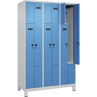 3 compartments, 3 compartments, light grey / light blue, W 1200 mm, 6 compartments, with wide feet, security rotary bolt