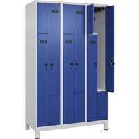 3 compartments, 3 compartments, light grey / gentian blue, W 1200 mm, 6 compartments, with wide feet, security rotary bolt