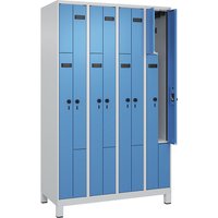 4 compartments, 4 compartments, light grey / light blue, W 1200 mm, 8 compartments, with wide feet, security rotary bolt