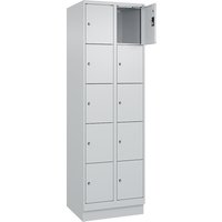 2 compartments, 2 compartments, light grey, W 600 mm, 10 compartments, with base plinth, cylinder lock