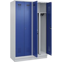 2 compartments, partition, short model, 2 compartments, partition, short model, light grey / gentian blue, W 1200 mm, with base plinth, cylinder lock