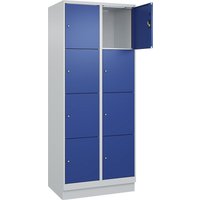 2 compartments, 2 compartments, light grey / gentian blue, W 800 mm, 8 compartments, with base plinth, cylinder lock