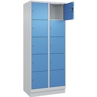 2 compartments, 2 compartments, light grey / light blue, W 800 mm, 10 compartments, with base plinth, cylinder lock
