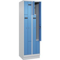2 compartments, 2 compartments, light grey / light blue, W 600 mm, 4 compartments, with base plinth, cylinder lock