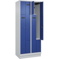 2 compartments, 2 compartments, light grey / gentian blue, W 800 mm, 4 compartments, with base plinth, cylinder lock