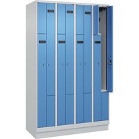 4 compartments, 4 compartments, light grey / light blue, W 1200 mm, 8 compartments, with base plinth, cylinder lock