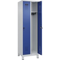 C+P 2 compartments, 2 compartments, light grey / gentian blue, W 600 mm, with wide feet, rotary bolt