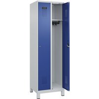 C+P 2 compartments, 2 compartments, light grey / gentian blue, W 600 mm, with wide feet, cylinder lock
