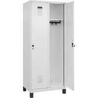 C+P 2 compartments, 2 compartments, traffic white, W 800 mm, with wide feet, rotary bolt