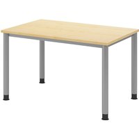 HxD 685 – 810 x 800 mm, 4 round tubular legs, HxD 685 - 810 x 800 mm, 4 round tubular legs, width 1200 mm, aluminium silver / maple