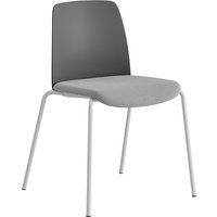 upholstered seat, plastic backrest, pack of 4, upholstered seat, plastic backrest, pack of 4, seat dark grey/light grey, frame white