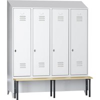Wolf 4 compartments, 4 compartments, light grey, W 1600 mm, bench mounted in front, beech wood, sloping roof