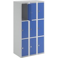 3 compartments, 3 compartments, light grey / gentian blue, W 900 mm, flat roof shape, padlock