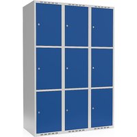 3 compartments, 3 compartments, light grey / gentian blue, W 1200 mm, flat roof shape, cylinder lock