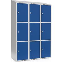 3 compartments, 3 compartments, light grey / gentian blue, W 1200 mm, sloping roof shape, padlock