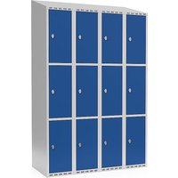 4 compartments, 4 compartments, light grey / gentian blue, W 1200 mm, sloping roof shape, padlock