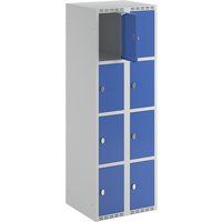 2 compartments, 2 compartments, light grey / gentian blue, W 600 mm, flat roof shape, padlock