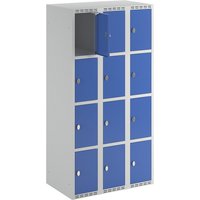 3 compartments, 3 compartments, light grey / gentian blue, W 900 mm, flat roof shape, padlock