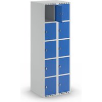 2 compartments, 2 compartments, light grey / gentian blue, W 600 mm, flat roof shape, padlock