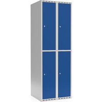 2 compartments, 2 compartments, light grey / gentian blue, W 600 mm, flat roof shape, cylinder lock