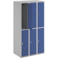 3 compartments, 3 compartments, light grey / gentian blue, W 900 mm, flat roof shape, padlock