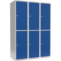 3 compartments, 3 compartments, light grey / gentian blue, W 1200 mm, flat roof shape, padlock