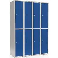 4 compartments, 4 compartments, light grey / gentian blue, W 1200 mm, flat roof shape, cylinder lock