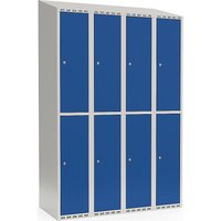 4 compartments, 4 compartments, light grey / gentian blue, W 1200 mm, sloping roof shape, cylinder lock