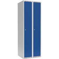 2 compartments, 2 compartments, light grey / gentian blue, W 600 mm, flat roof shape, cylinder lock