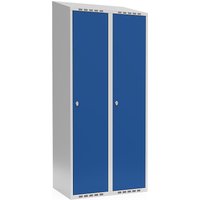 2 compartments, 2 compartments, light grey / gentian blue, W 800 mm, sloping roof shape, padlock