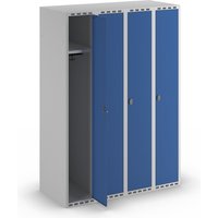 4 compartments, 4 compartments, light grey / gentian blue, W 1200 mm, flat roof shape, padlock