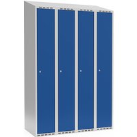 4 compartments, 4 compartments, light grey / gentian blue, W 1200 mm, sloping roof shape, cylinder lock