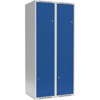 2 compartments, 2 compartments, light grey / gentian blue, W 800 mm, flat roof shape, cylinder lock