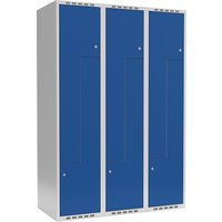 3 compartments, 3 compartments, light grey / gentian blue, W 1200 mm, flat roof shape, cylinder lock