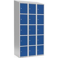 3 compartments, 3 compartments, light grey / gentian blue, W 900 mm, sloping roof shape, cylinder lock