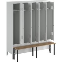 Wolf 5 compartments, 5 compartments, light grey, W 1500 mm, bench mounted in front, beech wood