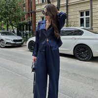 LILYSILK Pigiama Seta Donna Blu Scuro Seta Naturale Lucida Elegante Una Tasca Obliqua Meglio Per Il Sonno Xl
