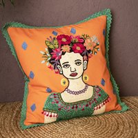Ian Snow Orange Embroidered Lady in Jade Dress Cushion Cover at Natural Collection Ian Snow Orange Embroidered Lady in Jade Dress Cushion Cover.