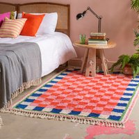 Ian Snow Lizzie Pink & Red Chequered Recycled Cotton Rug - Medium at Natural Collection Ian Snow Lizzie Pink & Red Chequered Recycled Cotton Rug - Medium.