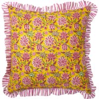 Sanganeri Block Printed Cushion Cover - Yellow