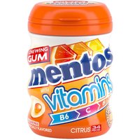 Mentos zuckerfreie Kaugummi mit Zitrusfruchtgeschmack und einer flüssigen Füllung, die Vitamine (B6, C und B12) enthält