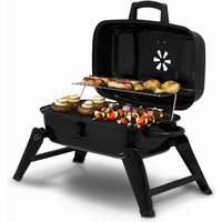 Tower Compact Charcoal Grill with Collapsible Legs & Portable Design, Black